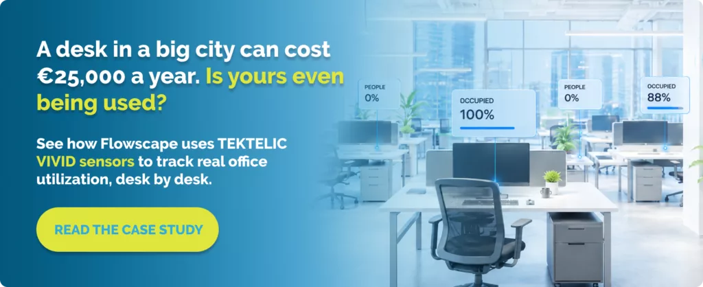 The case study on how Flowscape uses TEKTELIC VIVID sensors to track real office utilization, desk by desk.
